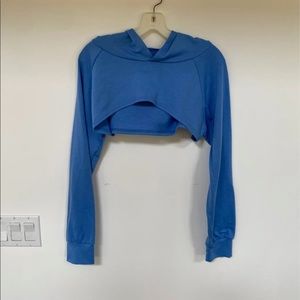blue S gym crop workout top hoodie good used condition
